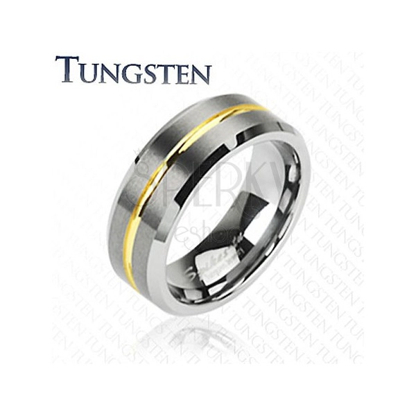 Wolframový prsten s pruhem ve zlaté barvě, 8 mm