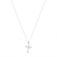 Stříbrný 925 náhrdelník - lesklý kříž se symbolem nekonečna, čiré diamanty