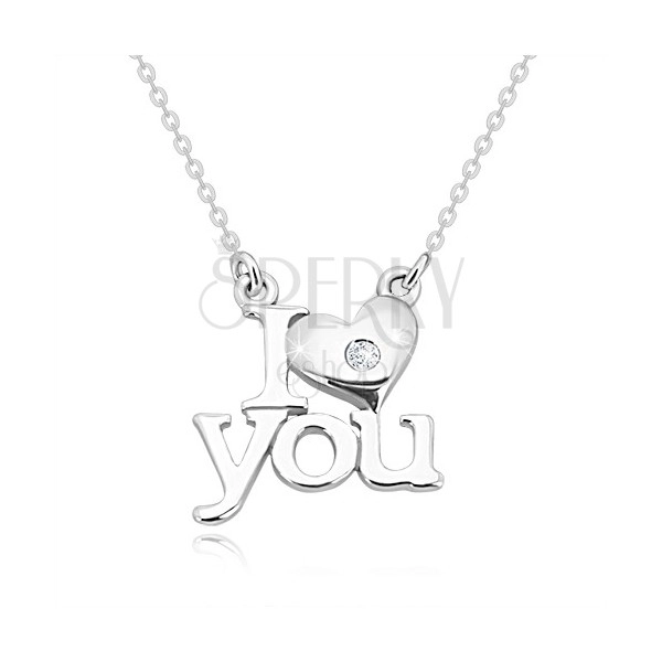 Briliantový náhrdelník ze stříbra 925, "I heart you", řetízek z oválných oček