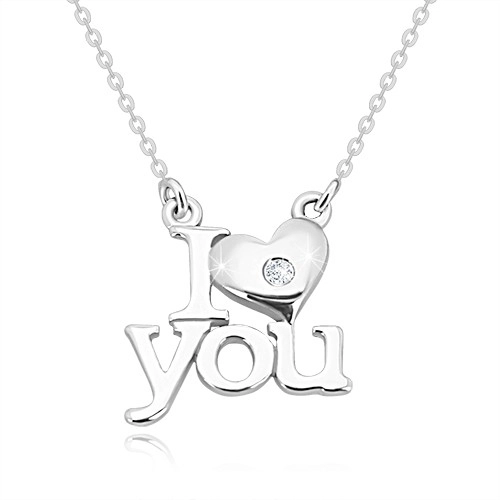 Levně Briliantový náhrdelník ze stříbra 925, "I heart you", řetízek z oválných oček