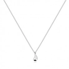 Stříbrný 925 náhrdelník - zrcadlově lesklá kapka s diamantem, řetízek