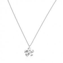 Stříbrný náhrdelník 925 - lesklá stuha, květ s pěti okvětními lístky a s briliantem