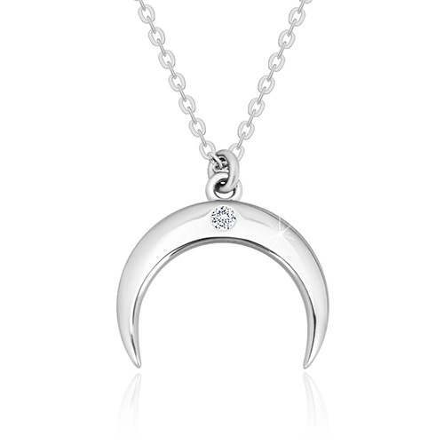 Levně Briliantový náhrdelník, stříbro 925 - obrácený půlměsíc s čirým diamantem