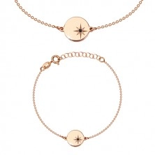 Stříbrná sada 925, růžovozlatý odstín - náramek a náhrdelník, kruh, Polárka a diamant