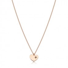 Stříbrný náhrdelník 925, růžovozlatý odstín - symetrické srdce, Polárka, černý diamant