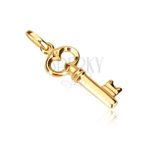 Přívěsek ze žlutého zlata 585 - lesklý klíč se starožitným vzhledem