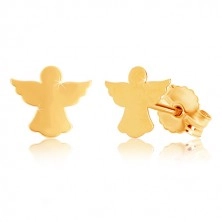 Náušnice ze žlutého 9K zlata - silueta anděla s rozpjatými křídly, puzetky