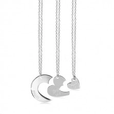 Trojset ze stříbra 925 - tři náhrdelníky, kruh s výřezy, srdíčka a nápisy