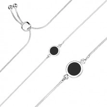 Stříbrný 925 náramek - řetízek s hadím vzorem, kroužek s černým středem