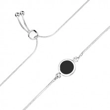 Stříbrný 925 náramek - řetízek s hadím vzorem, kroužek s černým středem