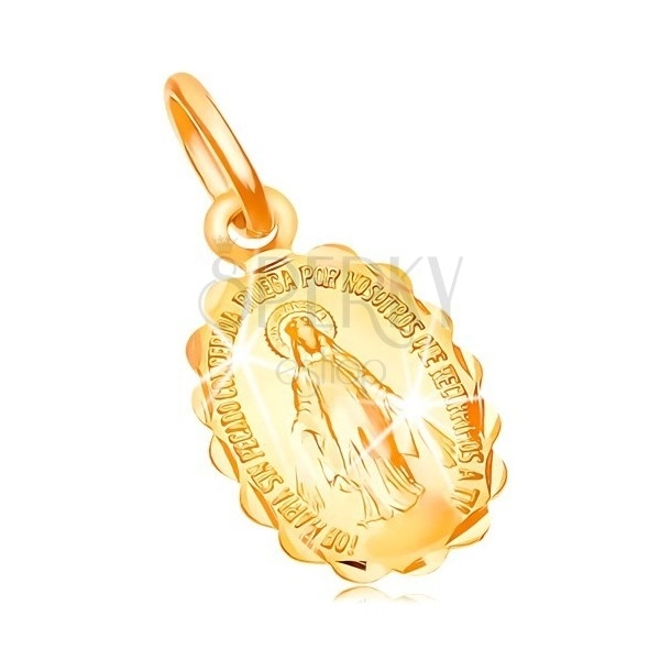 Přívěsek ze žlutého zlata 18K - oboustranný medailonek s Pannou Marií