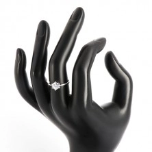 Stříbrný 925 prsten - úzká ramena, blýskavý zirkon v transparentním odstínu, 6 mm