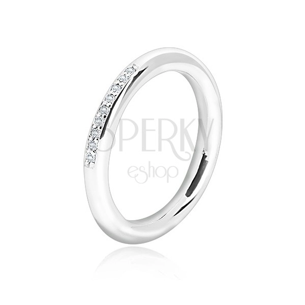 Stříbrný prsten 925 - lesklý zaoblený povrch, linie drobných čirých zirkonků
