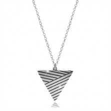 Sada ze stříbra 925 - náhrdelník a náušnice, obrácený trojúhelník s patinovanými liniemi