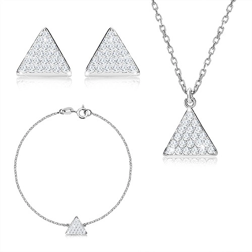 Levně Trojdílná sada, stříbro 925 - rovnostranný trojúhelník se zirkony, řetízek