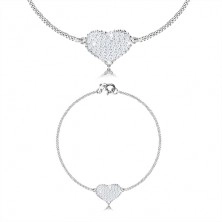 Stříbrný 925 trojset - souměrné srdce se zirkony, sériově napojovaný řetízek