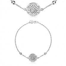 Stříbrný 925 náramek - ornamentálně vyřezávaný kruh, vybroušené kuličky