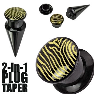 Plug a taper černý a zebrovaný - Tloušťka : 6 mm 