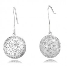 Náušnice ze stříbra 925 - lesklý kruh s kulatými a spirálovitými ornamenty