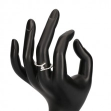 Stříbrný prsten 925 - blýskavá zahnutá ramena, čirý kulatý zirkon v kotlíku