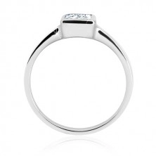 Stříbrný prsten 925 - úzká lesklá ramena, transparentní zirkonový čtverec