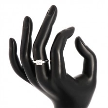 Stříbrný prsten 925 - úzká lesklá ramena, transparentní zirkonový čtverec
