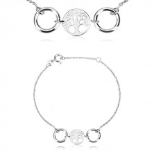 Náramek ze stříbra 925 - vyřezávaný kruh se stromem života, dva lesklé kroužky