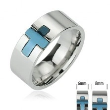 Ocelový prsten - modrý kříž