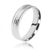 Stříbrný prsten 925 - dva matné zářezy a jeden užší proužek uprostřed, 5 mm
