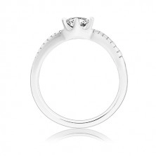 Zásnubní prsten, stříbro 925, zvlněná propletená ramena, čirý zirkon