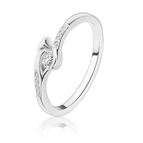Stříbrný prsten 925 - kulatý čirý zirkon, úzká ramena se zirkony, šíp - Velikost: 60