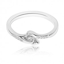 Stříbrný prsten 925 - kulatý čirý zirkon, úzká ramena se zirkony, šíp