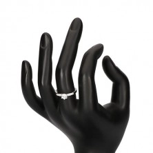 Stříbrný prsten 925 - kulatý čirý zirkón v kotlíku, zirkonová ramena