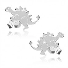 Stříbrné náušnice 925 - lesklý dinosaurus - stegosaurus, hladký povrch, puzetky