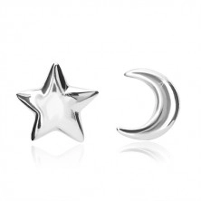 Náušnice ze stříbra 925 - motiv měsíčku a hvězdičky, zapínání pomocí puzetky