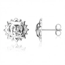Stříbrné náušnice 925 - usměvavé sluníčko s vyřezanými paprsky, puzetky