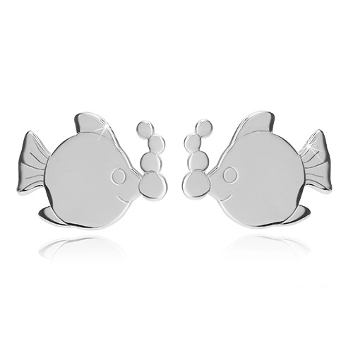 Stříbrné náušnice 925 - blýskavá rybička s bublinkami, puzetové zapínání