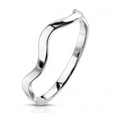 Ocelový prsten stříbrné barvy - motiv vlnky, úzká lesklá ramena