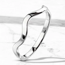Ocelový prsten stříbrné barvy - motiv vlnky, úzká lesklá ramena