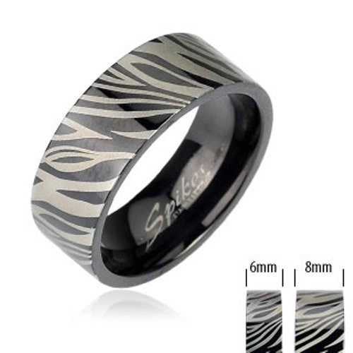 Ocelový prsten - černá zebra - Velikost: 64