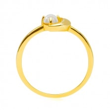 Prsten ve žlutém 9K zlatě - půlměsíc se zirkonkem, kulatý zirkon ve tvaru kabošonu