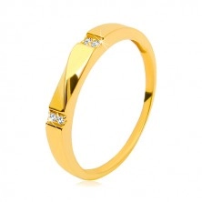 Zlatý prsten 585 - čiré zirkony, lesklá vlnka, hladká ramena