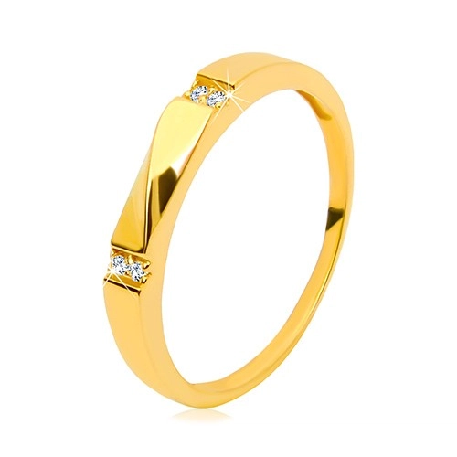 Zlatý prsten 585 - čiré zirkony, lesklá vlnka, hladká ramena - Velikost: 64