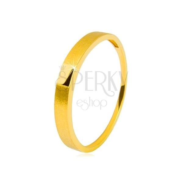 Zlatý prsten 585 - lesklý hladký obdélník, ramena se saténovým povrchem, 2,5 mm