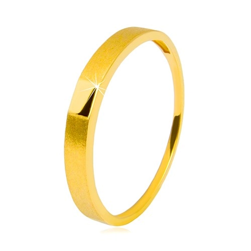 Zlatý prsten 585 - lesklý hladký obdélník, ramena se saténovým povrchem, 2,5 mm - Velikost: 58