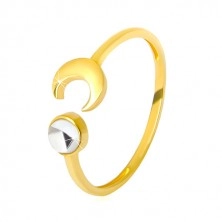 Zlatý prsten 375 - lesklý půlměsíc, čirý zirkon ve tvaru kabošonu
