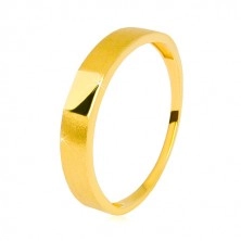 Prsten ve 14K zlatě - lesklý obdélník uprostřed, ramena se saténovým povrchem, 3,5 mm