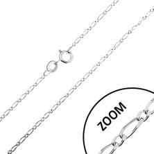 Lesklý stříbrný řetízek 925, dlouhé a krátké oválné články, šířka 1,3 mm, délka 500 mm