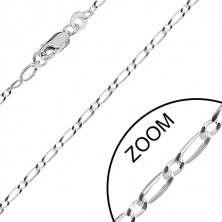 Lesklý stříbrný řetízek 925, dlouhé a krátké oválné články, šířka 1,3 mm, délka 550 mm