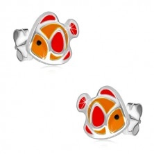 Dvojdílná sada ze stříbra 925 - náhrdelník a náušnice, červeno-oranžová rybička